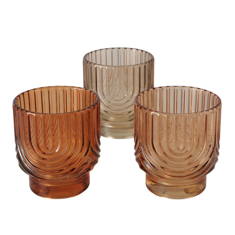 Boltze home windlicht arcy beige oranje glas ø7xh8cm 3 assorti
