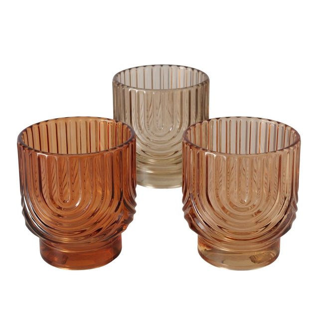 Boltze home windlicht arcy beige oranje glas ø7xh8cm 3 assorti