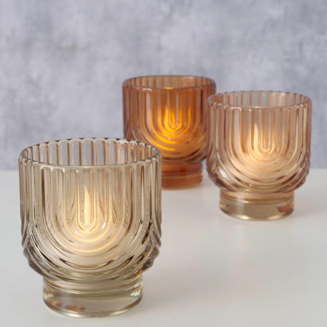 Boltze home windlicht arcy beige oranje glas ø7xh8cm 3 assorti