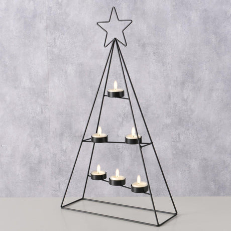 Boltze home theelichthouder kerstboom dabali zwart 29x10x51cm