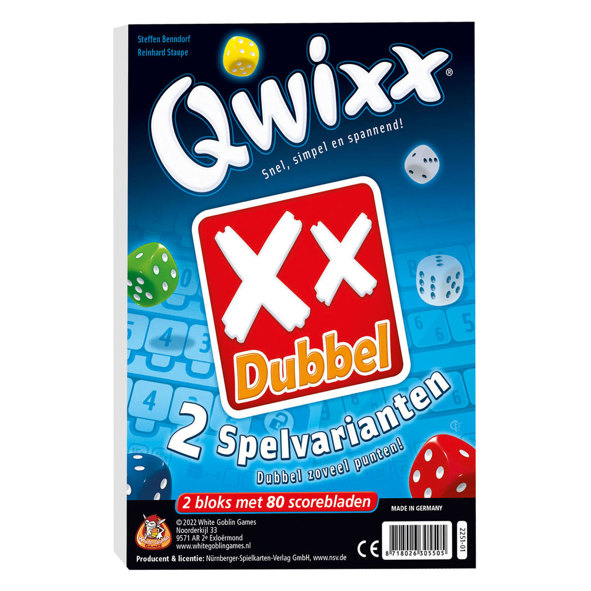 Jeux de gobelin blancs Qwixx Double Dice Game