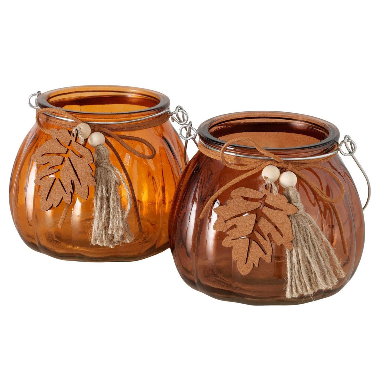 Boltze home windlicht pompoen rondy h9,5cmglas gelakt bruin oranje 2 assorti