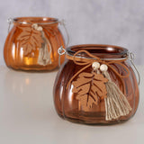 Boltze home windlicht pompoen rondy h9,5cmglas gelakt bruin oranje 2 assorti