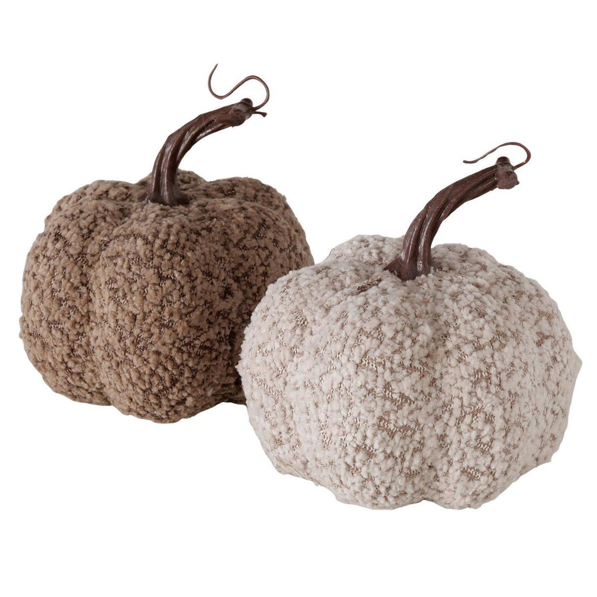 Boltze home decoratieve pompoen flocky h14cm polyester bruin crã¨mewit assorti