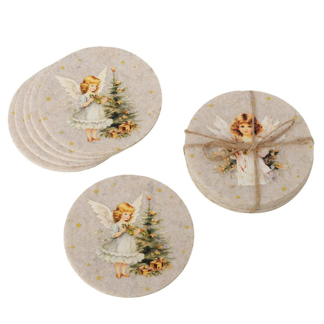 Boltze home onderzetter clara 6-delig d10cm polyester beige 2 assorti