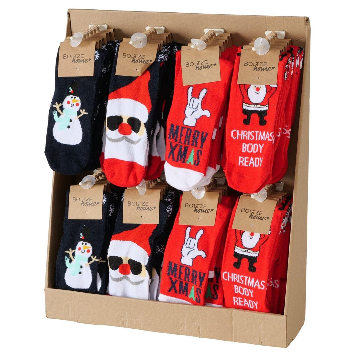 Boltze home kerstsoks rockmas polyester kerstman sneeuwpop rood zwart 4 assorti maat 39-42