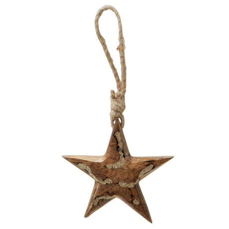 Boltze home kersthanger ster parina 3-delig set l10-15cm h10-15cm glitter glans goudnatuur