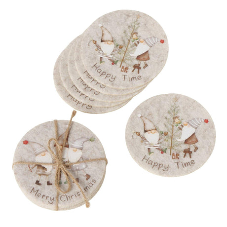 Boltze home onderzetter willi 6-delig ø10cm polyester met spreuk tekst bruin grijs groen 2 assorti