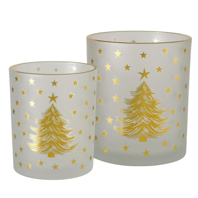 Boltze home windlicht stella 2-delig set h8,5-10,2cm glas gelakt goudwit