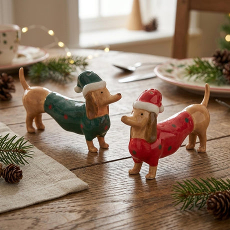 Boltze home zout en peper strooier hond maltipu 2-delig h6cm steengoed bruin groen rood