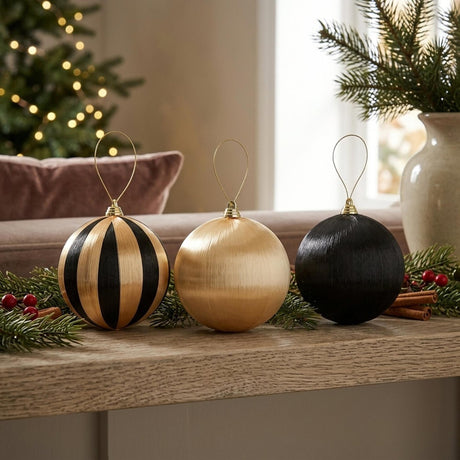 Boltze home kerstbal satino ø10cm polystyreen polyester goud zwart 3 assorti