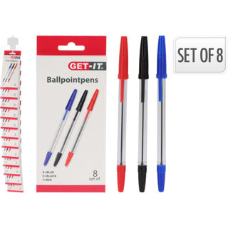 No brand balpennen set van 8, rood, zwart, blauw | 12 stuks