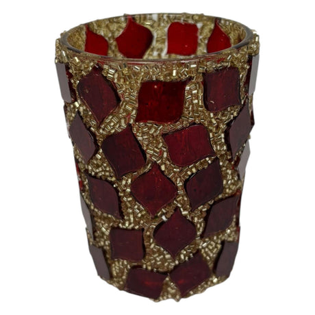 Mansion atmosphere theelichthouder mozaã¯ek rood goud 6x8cm