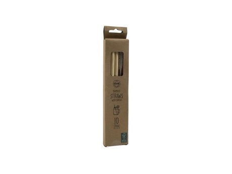 Kitchen tools rietjes bamboe 20cm 10 stuks in doosje met borstel