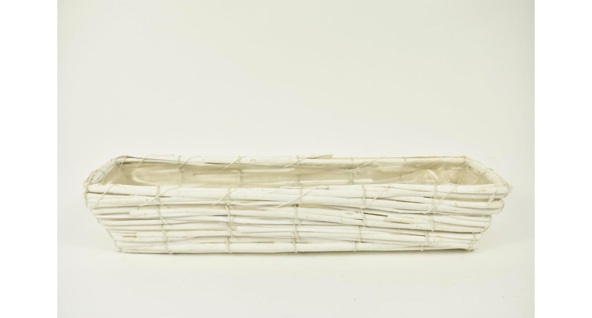 Mand rechthoek riet smal wit 41,5x9,5x8cm