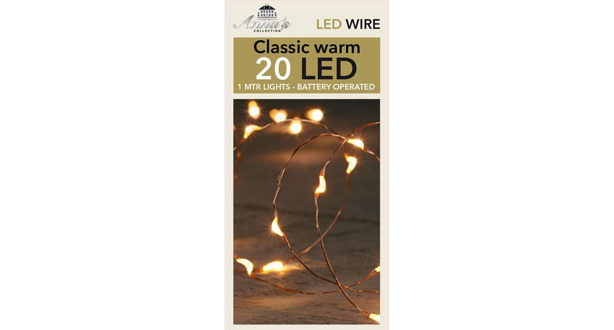 Led indoor koperdraad 20l 1m led classic - werkt op 2xaa