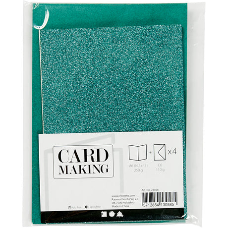 Creativ company kaarten en enveloppen 10,5x15cm glitter groen - 4st.