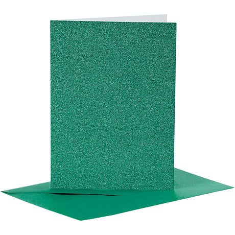 Creativ company kaarten en enveloppen 10,5x15cm glitter groen - 4st.