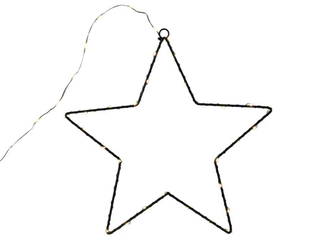 Svenska living ster metaal zwart 40cm 50lamps warmled ip44 b o met timer 3xaa met verlichte ophangkabel