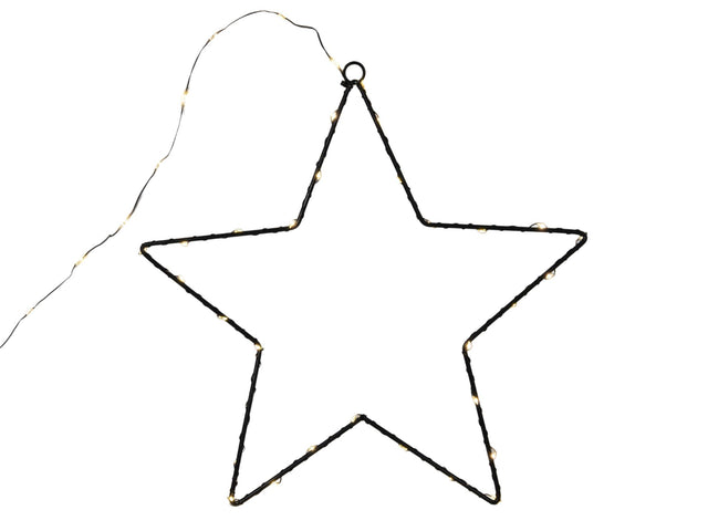 Svenska living ster metaal zwart 40cm 50lamps warmled ip44 b o met timer 3xaa met verlichte ophangkabel