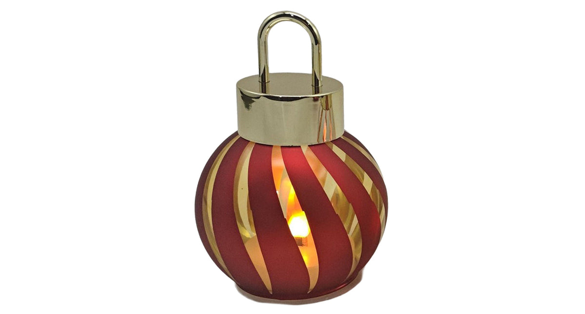 Kerstbal met led lampjes stripe rood ø15x20cm