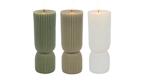 Led kaars ribbel wit z.groen grijs d7x20cm 3 assortie 2xaa excl.
