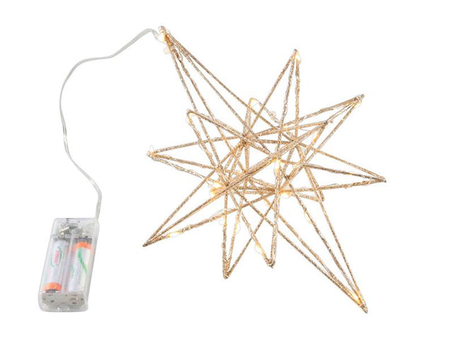 Svenska living kerstster metaal 25cm champagne goud met 25 led en timer werkt op 2xaa(excl)