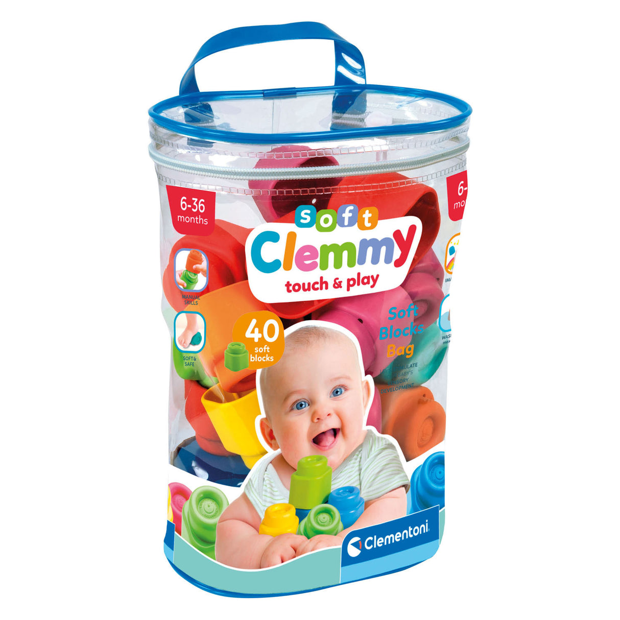 Clementoni Baby Soft Clemmy -blokker med oppbevaringspose, 40dlg.