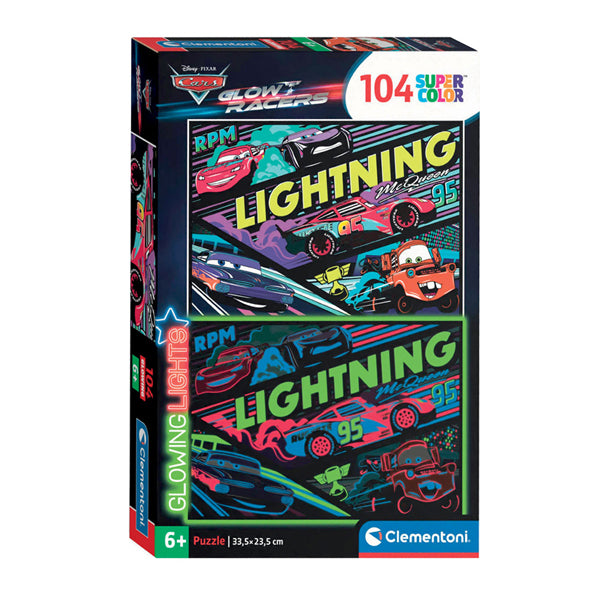 Clementoni legpuzzel super color glowing lights cars, 104st.