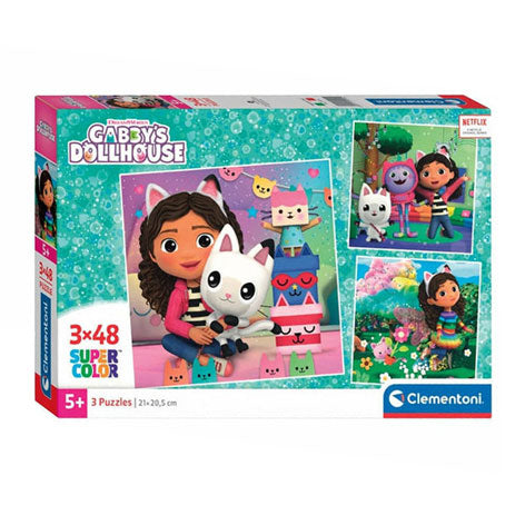 Clementoni Super Color Puzzle Gabby #039;s Casa de Muñecas 3x48 Piezas