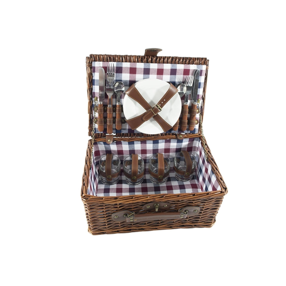 Svenska living picknickmand 4-persoons rood blauw blok 21-delig nbsp; 4 borden, 4 vorken, 4 messen, 4 lepels en 4 glazen