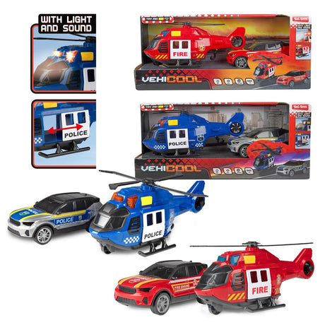 Toi-toys vehicool hulpdienst helikopter 20cm en auto 12cm met licht en geluid