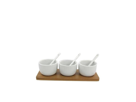 Food for fun sauzenset 7-delig met houten plank en witte schaaltjes