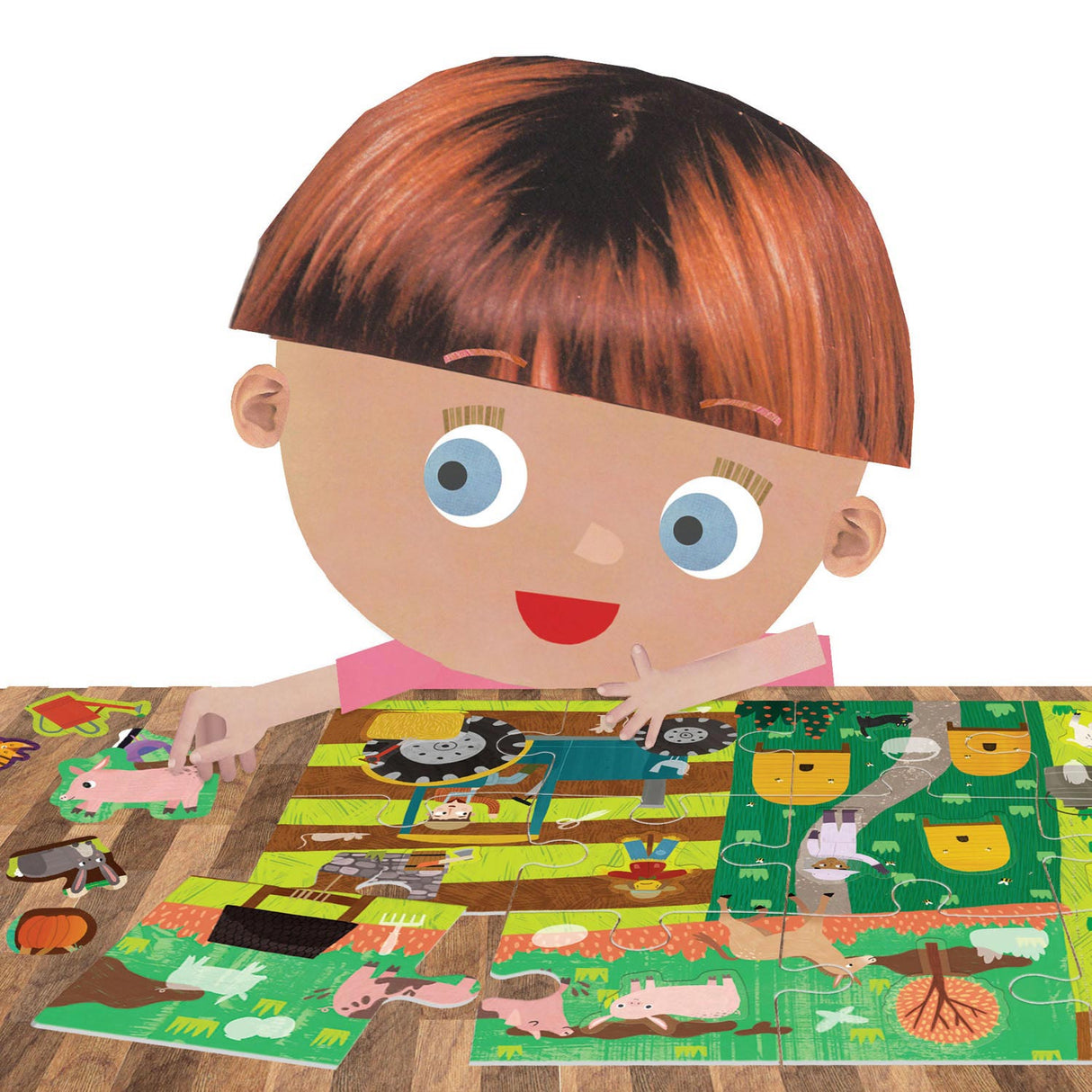 Headu Jigsaw Puzzle Farm med genanvendelige klistermærker