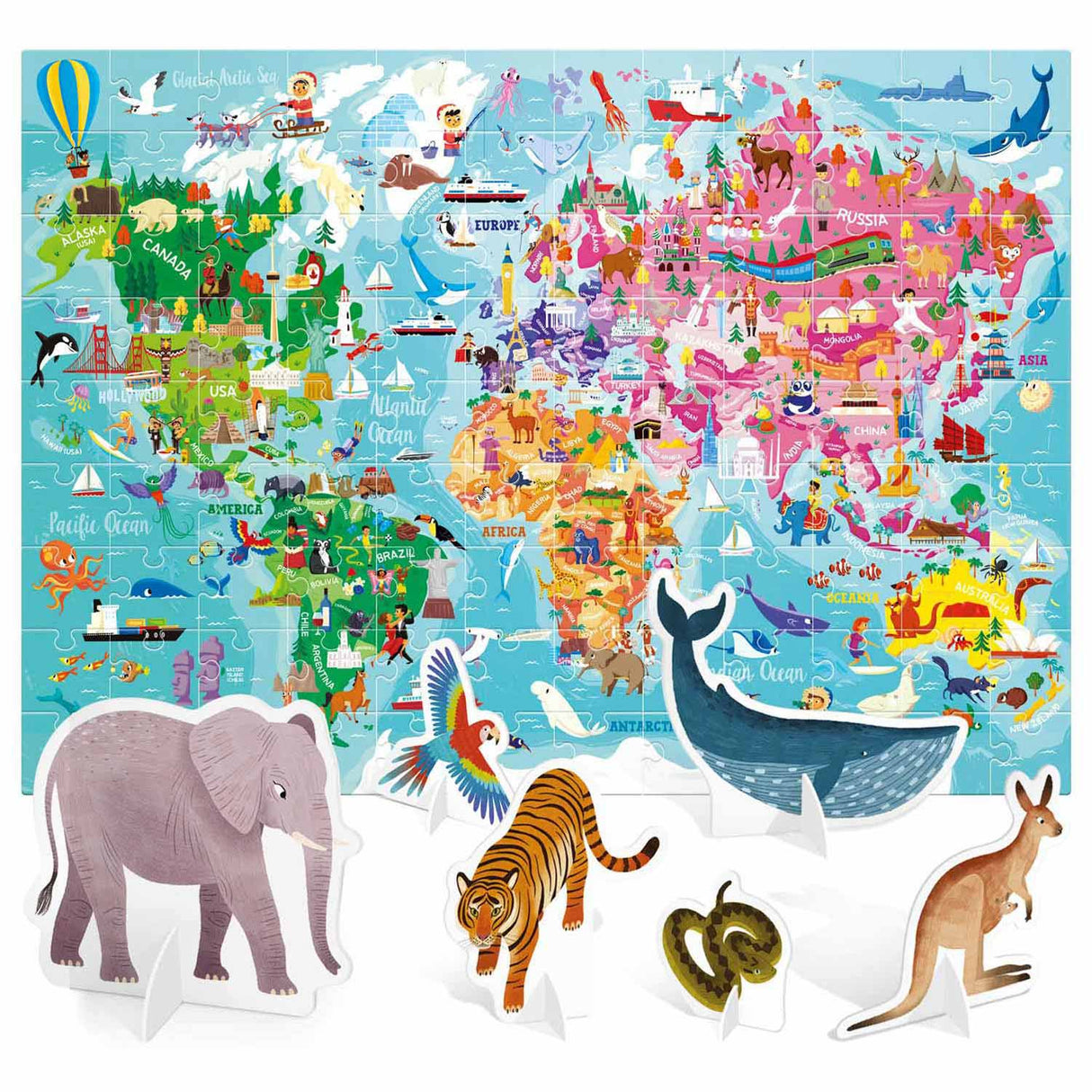 Headu Jigsaw Puzzle World med 3D -elementer, 108.