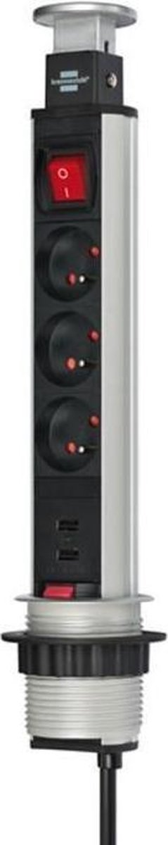 Brennenstuhl tower power stekkerdoos met usb 3-voudig 2m h05vv-f 3g1,5 met schakelaar *be fr*