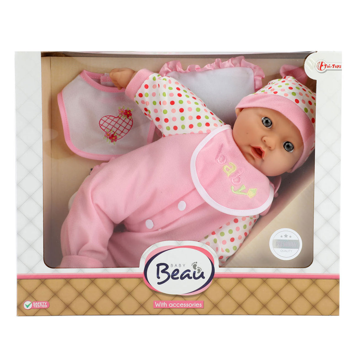 Beau bébé babypop avec bouteille et bavoir, 40 cm