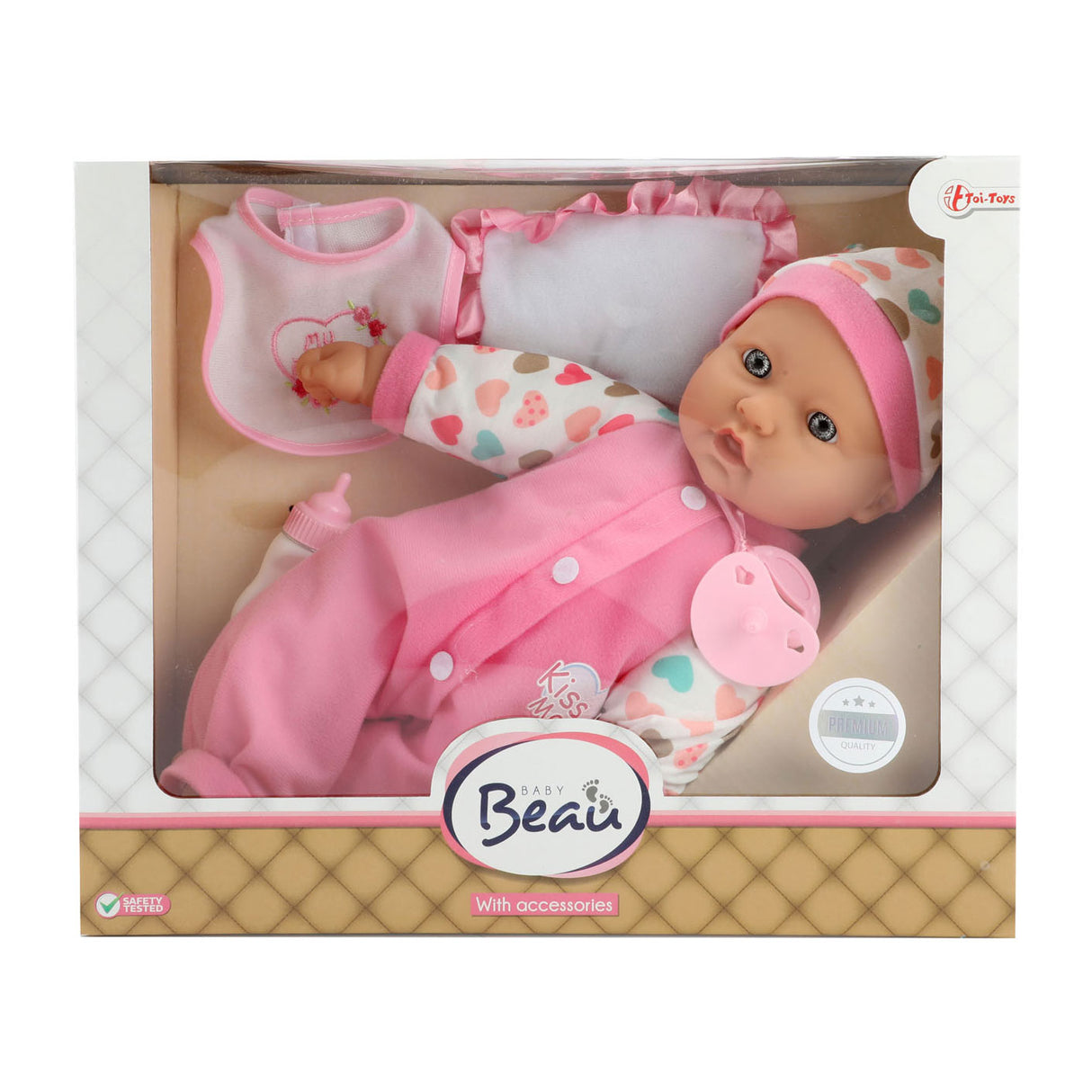 Beau bébé babypop avec bouteille et bavoir, 40 cm