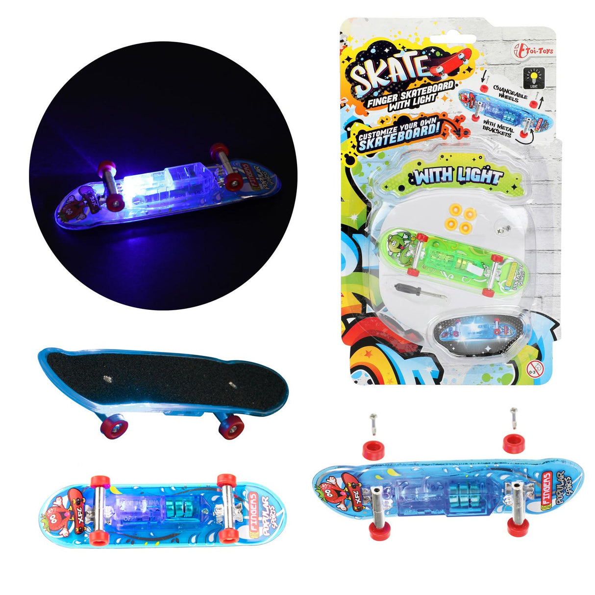 Toi-Toys Finger Skateboard With Light and Extra Wheels