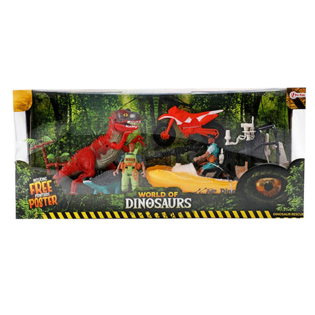 World of Dinosaurs Play Set Boat and Motorcykel med dinosaurer