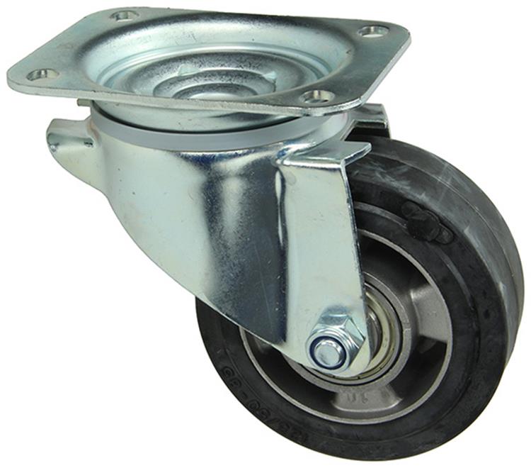 Mack by tente 1058942 - zwenkwiel, rubber zwart loopvl alu velg , plaat 125 mm | 4 stuks