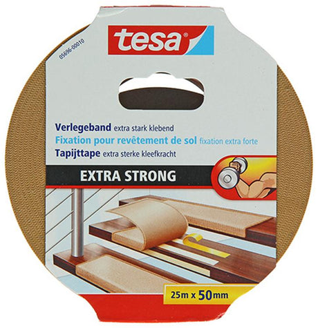 Tesa legtape extra sterk dubbelzijdig plakband voor tapijt en pvc vloeren – 25m x 50mm
