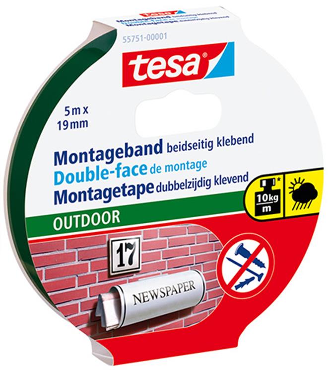 Tesa powerbond outdoor dubbelzijdig klevende montagetape, 5m:19mm
