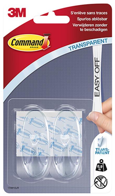 3m command decohaak, small, draagvermogen 225 gram, transparant, blister van 6 stuks