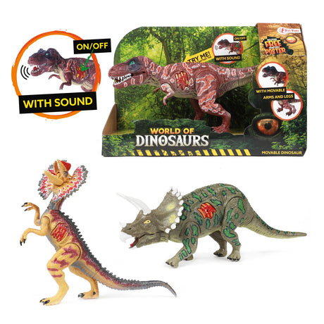 Toi-toys world of dinosaurs dilophosaurus | t-rex | triceratops | beweegbare dino met geluid (1 stuks) willekeurig geleverd