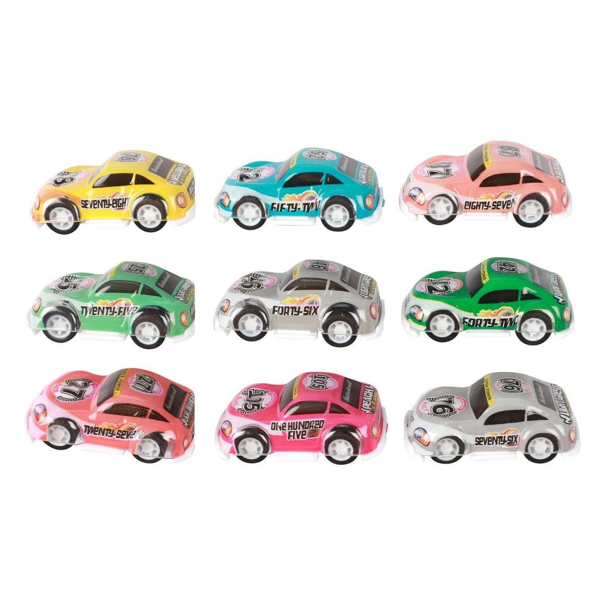 Toi-Toys Turbo Racers Mini Rally Pull-Back cars, 9st.