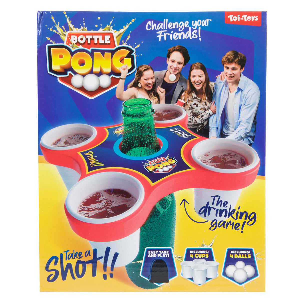 Toi-Toys Party Game Pong Hero avec 4 balles et 4 tasses