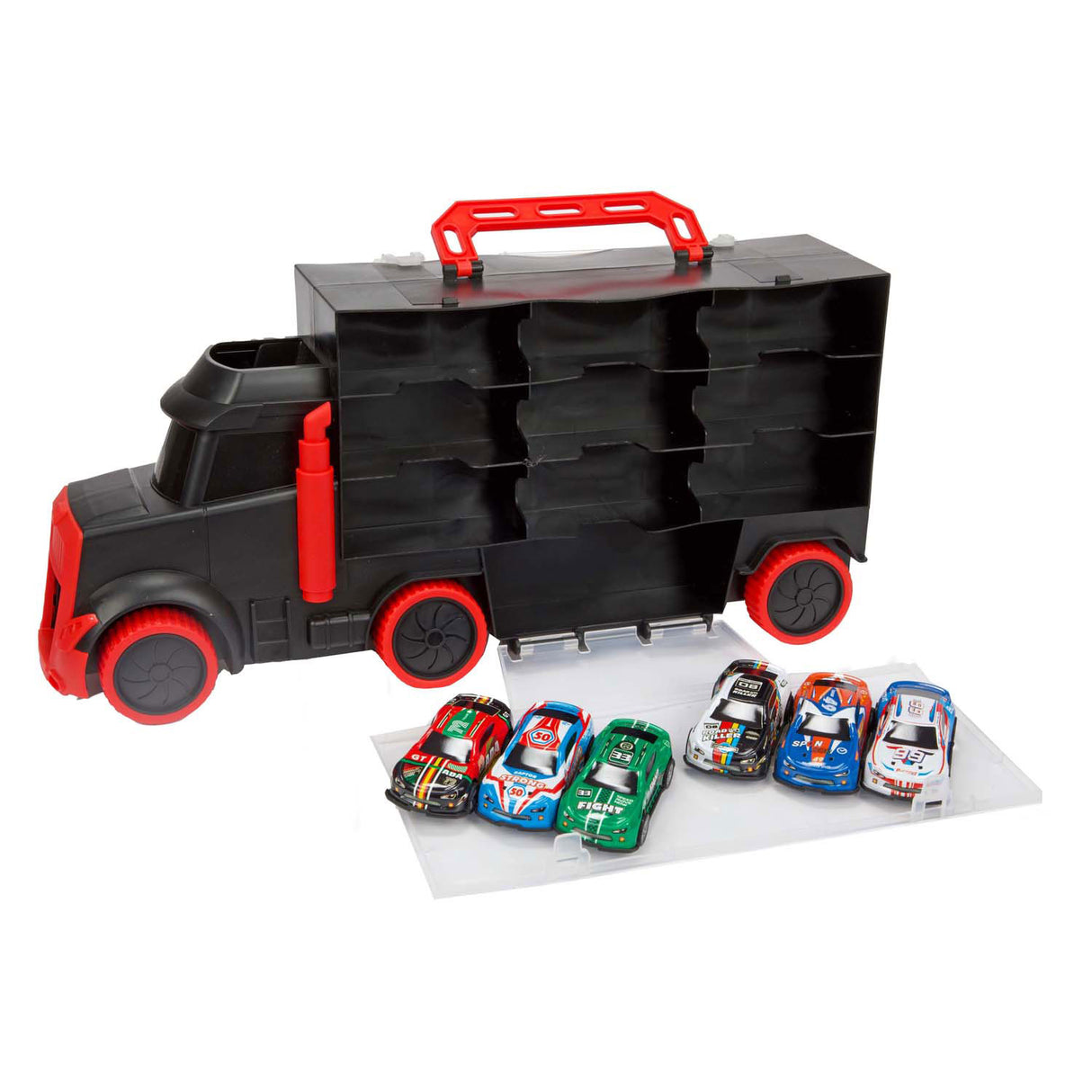 Toi-toys turbo racers vrachtwagen met 6 pull-back raceauto's