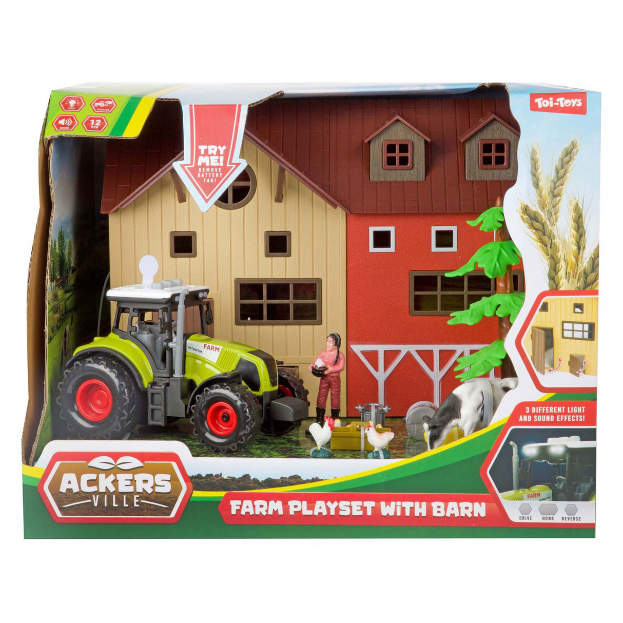 Toi-toys ackers ville boerderij met tractor licht en geluid speelset, 12dlg.