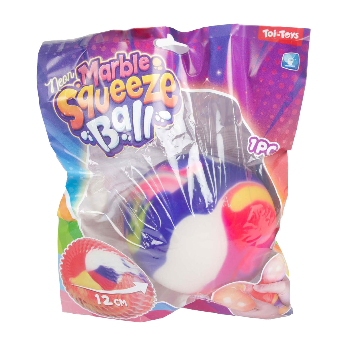 Toi-toys fun knijpbal neon marble met foam, 12cm